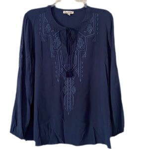 Navy Blue Embroidered Women's Top